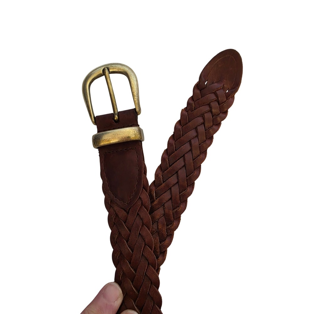 Merona Mens Brown Braided Genuine Leather Belt Gold Tone Buckle Size Large 11796